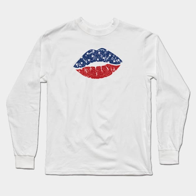 American Kiss with puckered Lips Long Sleeve T-Shirt by Cun-Tees!